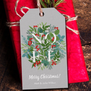 NOEL Greenery Berries Christmas Holiday Gift Tags