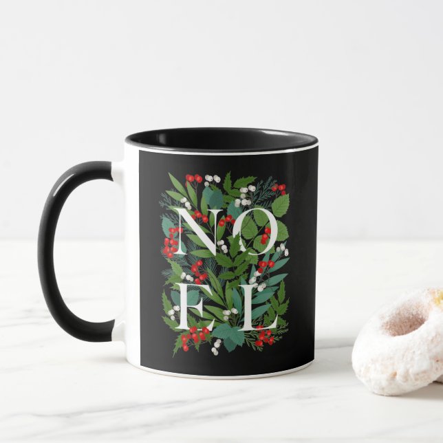 NOEL Greenery Berries Christmas Mug (With Donut)