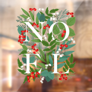 NOEL Greenery Berries Holiday Window Cling
