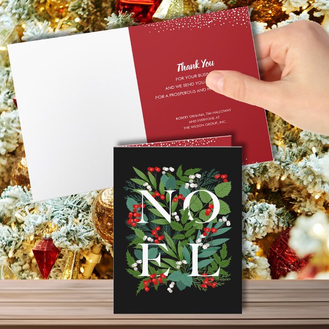 NOEL Greenery Business Thank You Folded Holiday Card (Creator Uploaded)