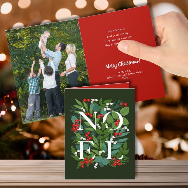 NOEL Greenery Folded Photo Holiday Card (Creator Uploaded)
