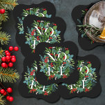 NOEL Greenery Holiday Black Paper Coaster<br><div class="desc">The word NOEL among winter leaves and berries on a black background (or any colour),  these paper coasters are elegant for any holiday Christmas occasion. MATCHING items in our store.</div>