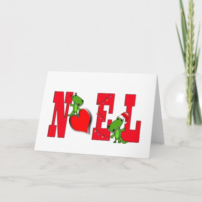 Noel Heart Cute Alligator Card on white (Front)