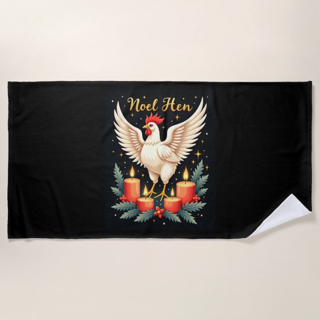 Noel Hen Chicken Beach Towel (Front)