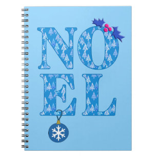 NOEL in a Blue Christmas Tree Pattern  Notebook