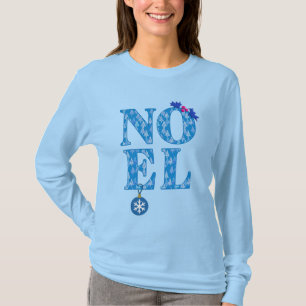 NOEL in a Blue Christmas Tree Pattern T-Shirt