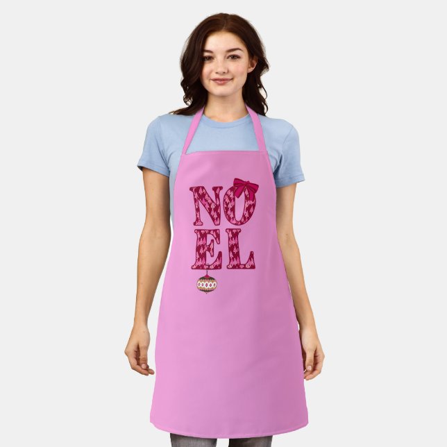 NOEL in a Burgundy Christmas Tree Pattern  Apron (Worn)