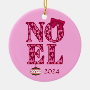 NOEL in a Burgundy Retro Christmas Tree Pattern  Ceramic Tree Decoration