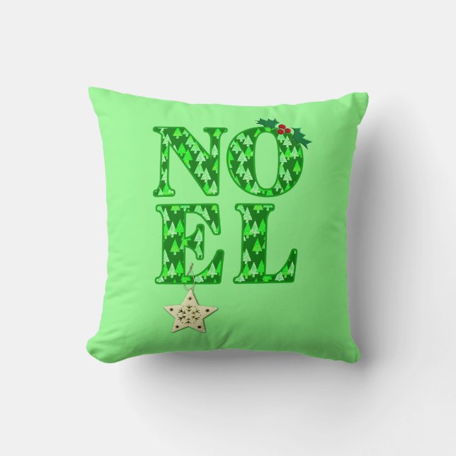 NOEL in a Green Christmas Tree Pattern  Cushion (Front)