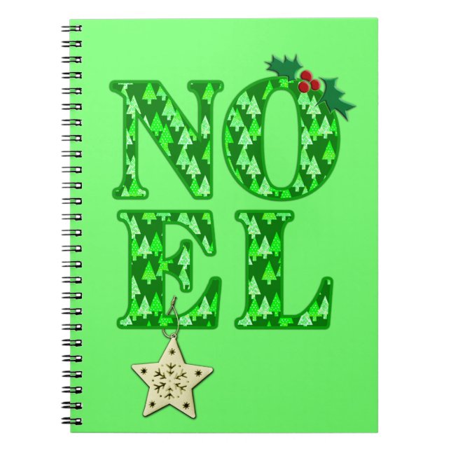 NOEL in a Green Christmas Tree Pattern Notebook (Front)