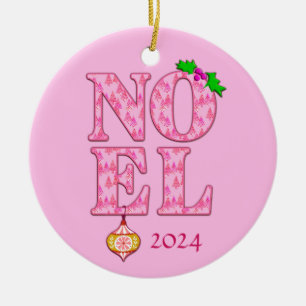 NOEL in a Pink Christmas Tree Pattern Ceramic Tree Decoration