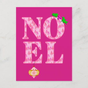 NOEL in a Pink Christmas Tree Pattern Holiday Postcard