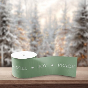 Noel Joy Peace Love On Green Pattern Christmas Grosgrain Ribbon