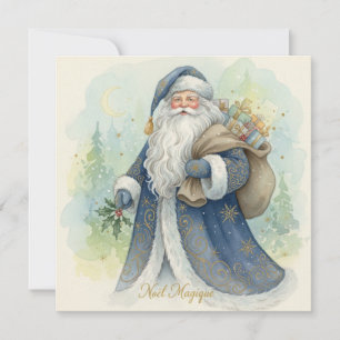 Noel Magique Vintage Santa with Presents  Holiday Card