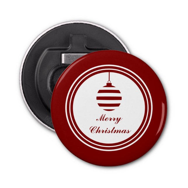 NOEL Merry Christmas Holiday Bauble Red And White Bottle Opener (Front)