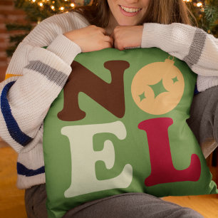 Noel Modern Festive Retro Typography Christmas Cushion
