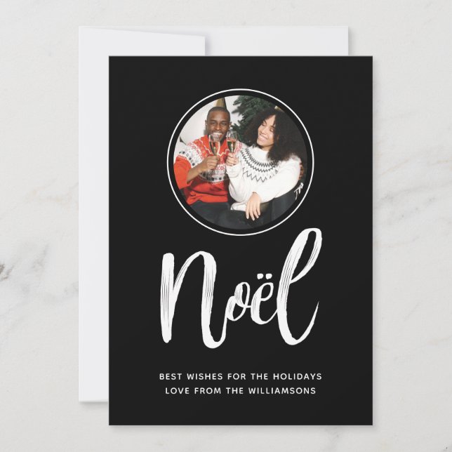 Noel Modern Minimalist Circle Photo Holiday Card (Front)