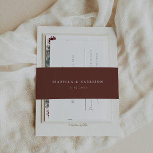 NOEL Modern Winter Burgundy Christmas Wedding Invitation Belly Band