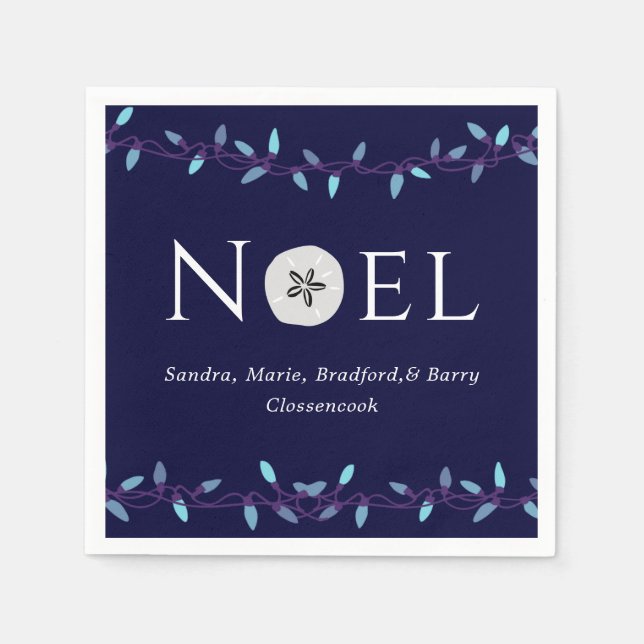  Noel Navy Blue Sand Dollar Nautical Christmas  Napkin (Front)