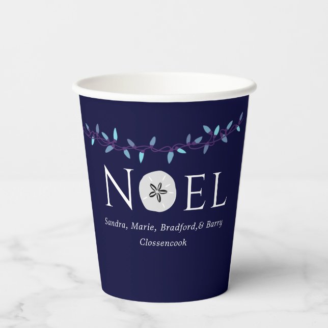  Noel Navy Blue Sand Dollar Nautical Christmas  Paper Cups (Back)