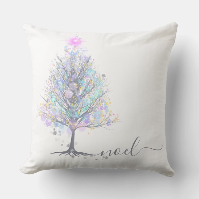 Noel pastel lights christmas tree cushion (Front)