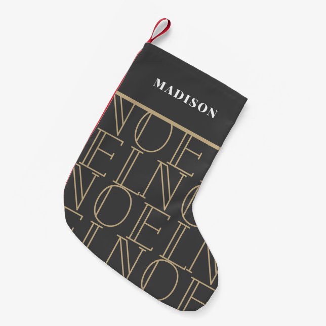 NOEL Pattern Dark Grey & Gold Holiday Small Christmas Stocking (Front (Hanging))