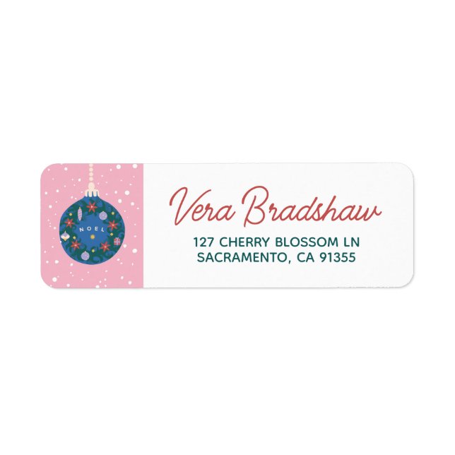 Noel Pink Christmas Ornament Address Label (Front)