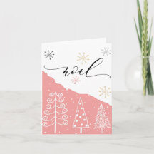 Noel Pink Christmas Tree Folded Holiday Card