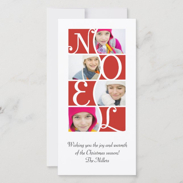 NOEL Puzzle in Red Christmas Greeting Card (Front)