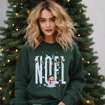 Noel Quote Christmas Snowman White Typography Sweatshirt<br><div class="desc">This Christmas themed design features "Noel" in white tall letters with Christmas lights,  and a cute snow man.</div>