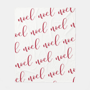 Noel Red and White Christmas Script Fleece Blanket