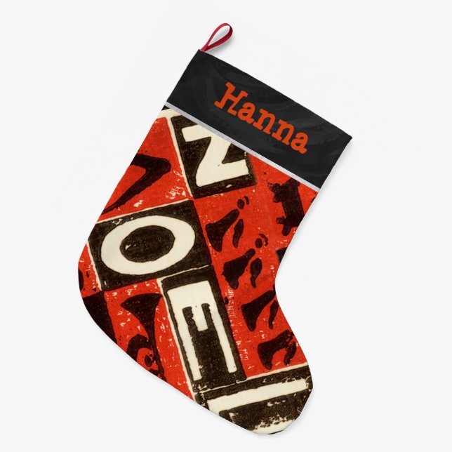 Noel Red Block Print Large Christmas Stocking (Front (Hanging))