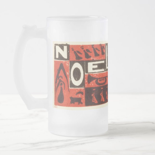 Noel Red Frosted Glass Beer Mug (Left)