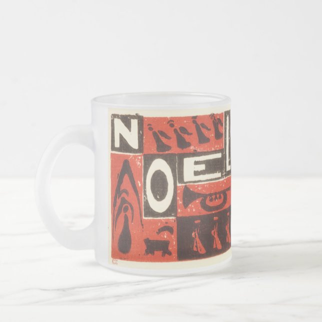 Noel Red Frosted Glass Coffee Mug (Left)