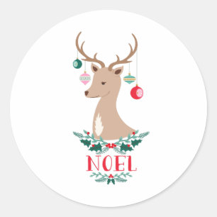 Noel Reindeer Classic Round Sticker