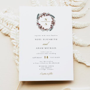 NOEL Rustic Christmas Pine Winter Photo Wedding Invitation