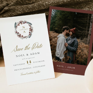 NOEL Rustic Christmas Pine Winter Save the Date Invitation