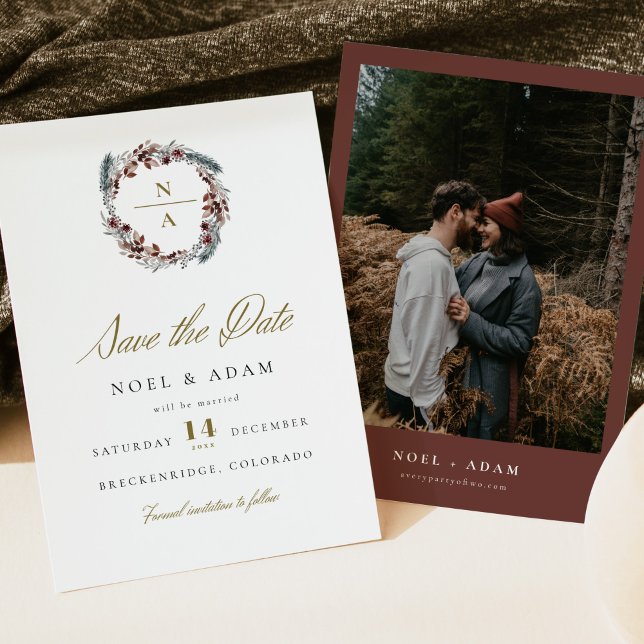 NOEL Rustic Christmas Pine Winter Save the Date Invitation (Creator Uploaded)