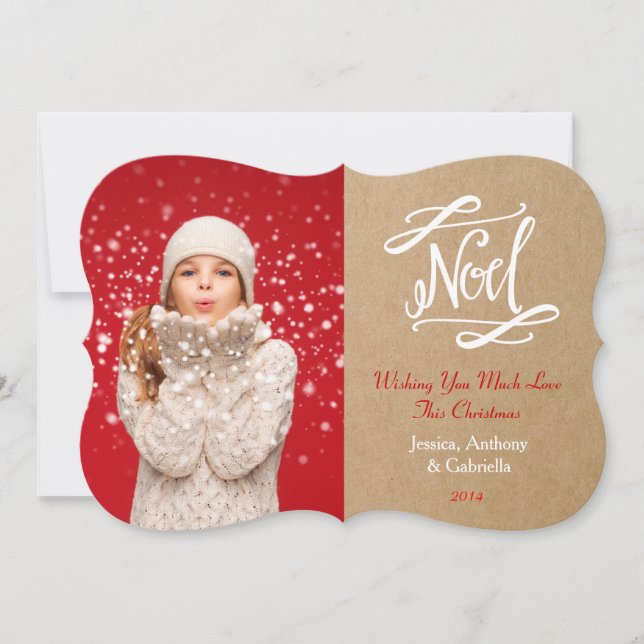 Noel Rustic Vintage Holiday Photo Card (Front)