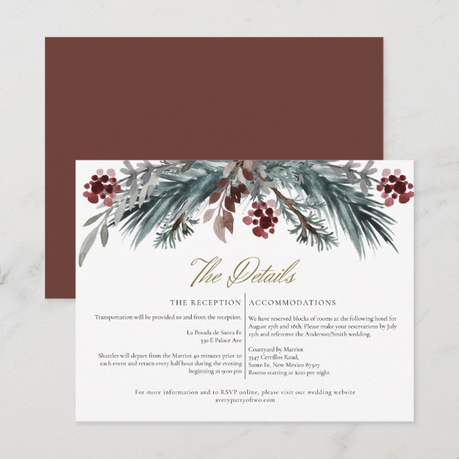 NOEL Rustic Winter Christmas Pine Wedding Details  Invitation (Front/Back)