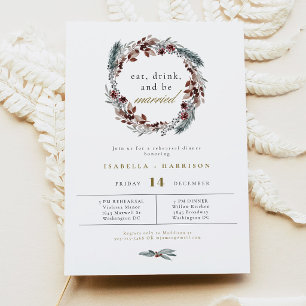 NOEL Rustic Winter Pine Wedding Rehearsal Dinner Invitation