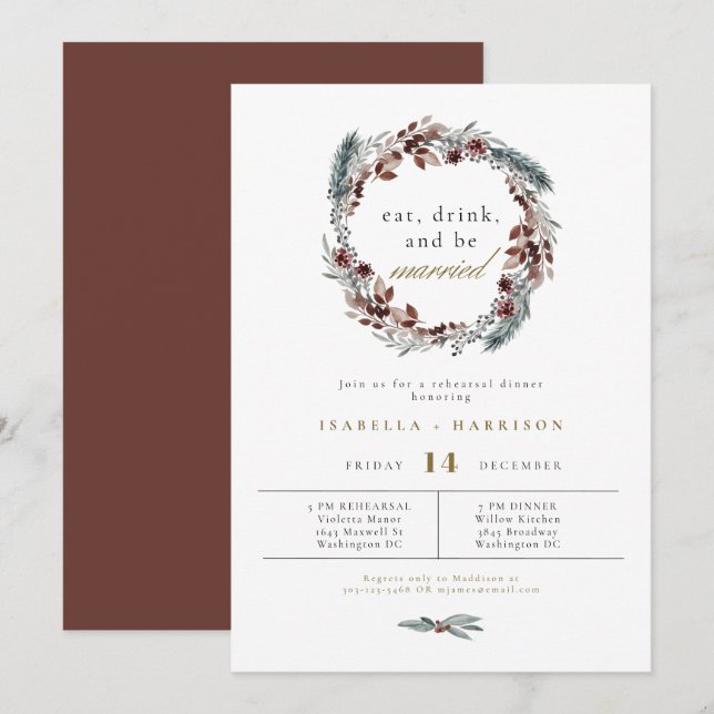 NOEL Rustic Winter Pine Wedding Rehearsal Dinner Invitation (Front/Back)