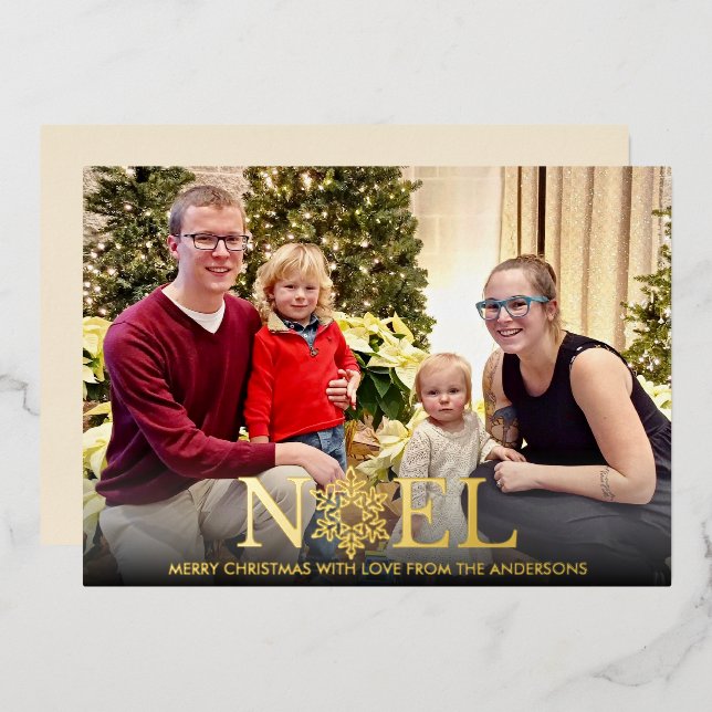 Noel Snowflake Merry Christmas Foil Holiday Card (Front/Back)