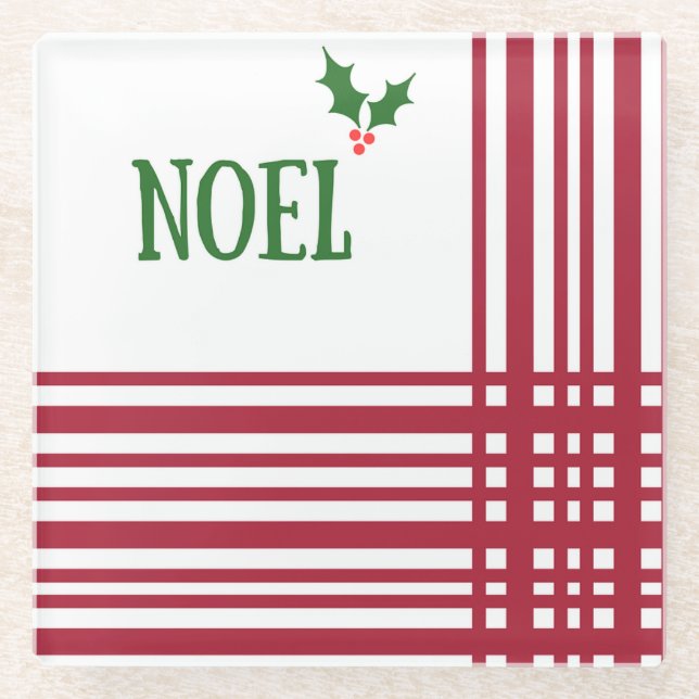 Noel Striped Retro Christmas Beverage Coaster (Front)