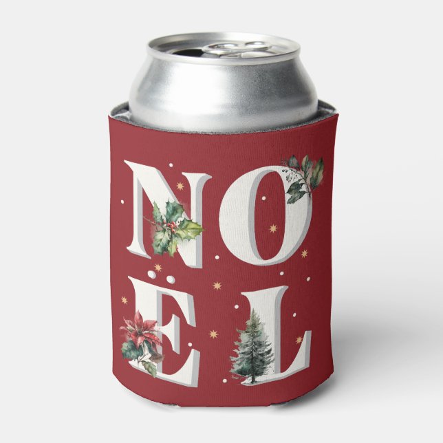 Noël text design with beautiful winter plants can cooler (Can Front)