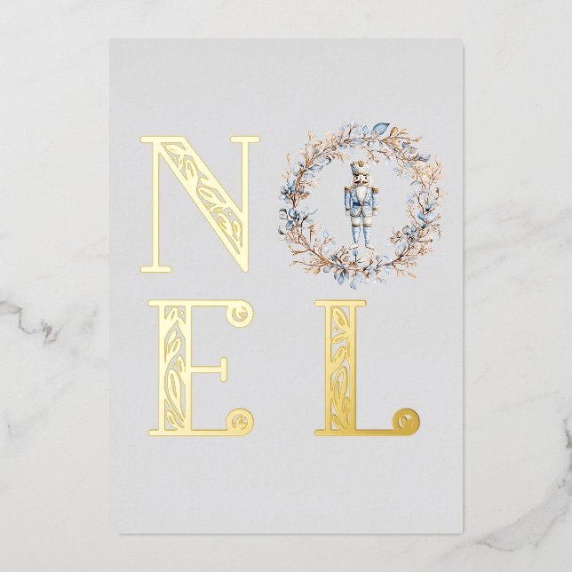 Noel Typography Christmas Nutcracker Ballet Photo Foil Holiday Card (Front)