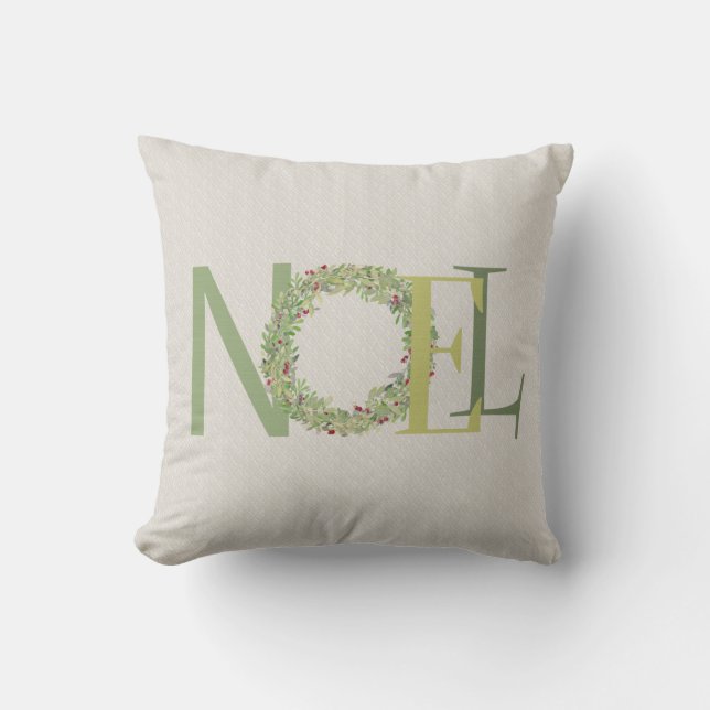 NOEL typography with Christmas wreath Cushion (Front)