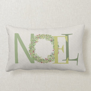 NOEL typography with Christmas wreath Lumbar Cushion