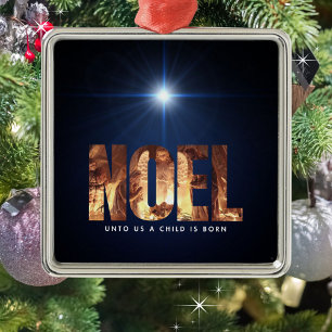 NOEL Unto Us A Child Is Born Christmas Nativity Metal Tree Decoration