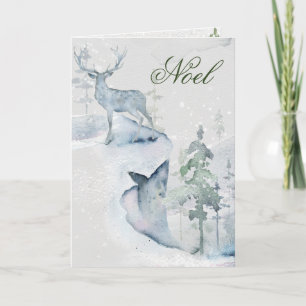 Noel Watercolor Deer on the Cliff Card